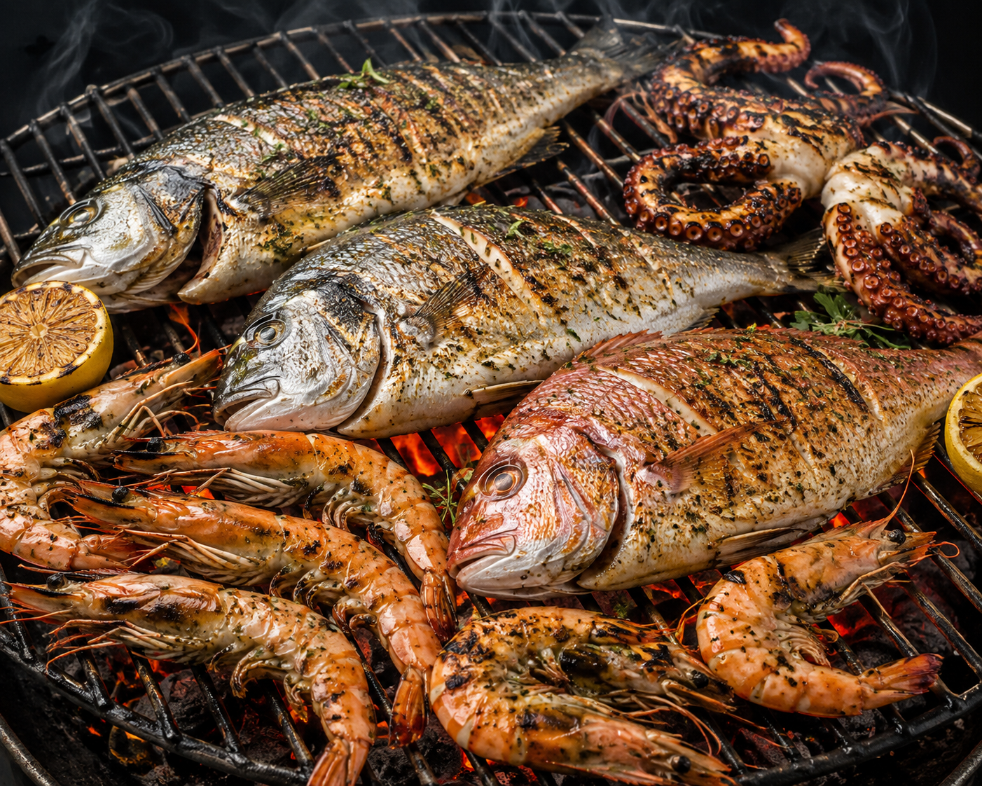 Charcoal Grilled Greek Seafood